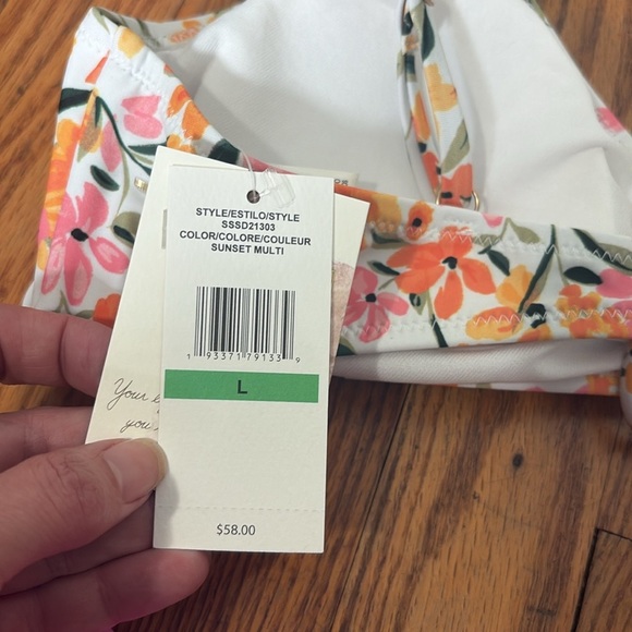 JESSICA SIMPSON White Floral Ruche Summer Dreaming Bikini Top Swimsuit Large NWT - Picture 7 of 9